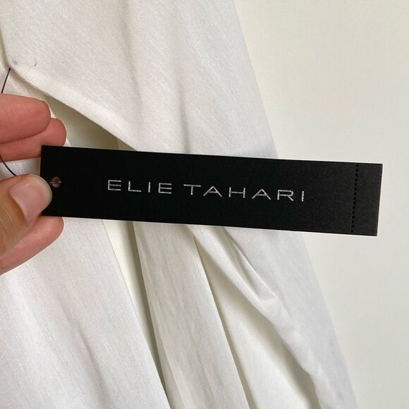 Elie Tahari White Long Sleeve Peasant Workwear Blouse Tie Front Size Large NWT - Picture 5 of 8